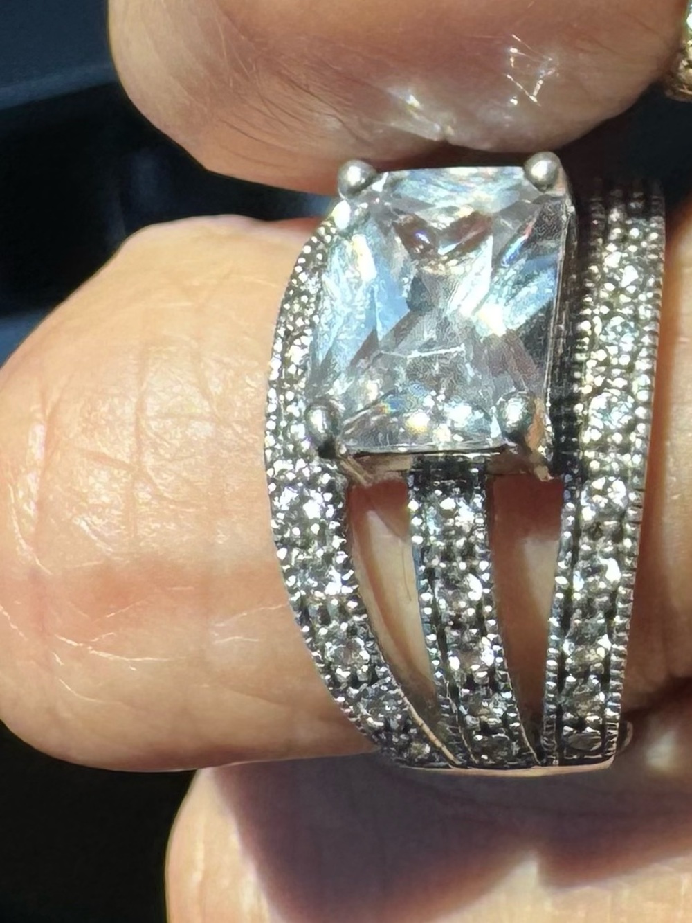 Sterling Silver Clear Cubic Zirconia Statement Ring - White